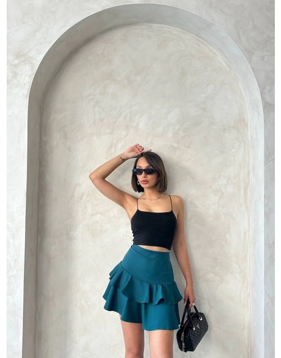 Valonlu fırfırlı etek yeşil s24681