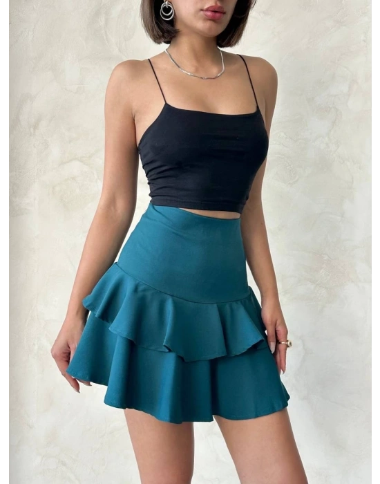 Valonlu fırfırlı etek yeşil s24681