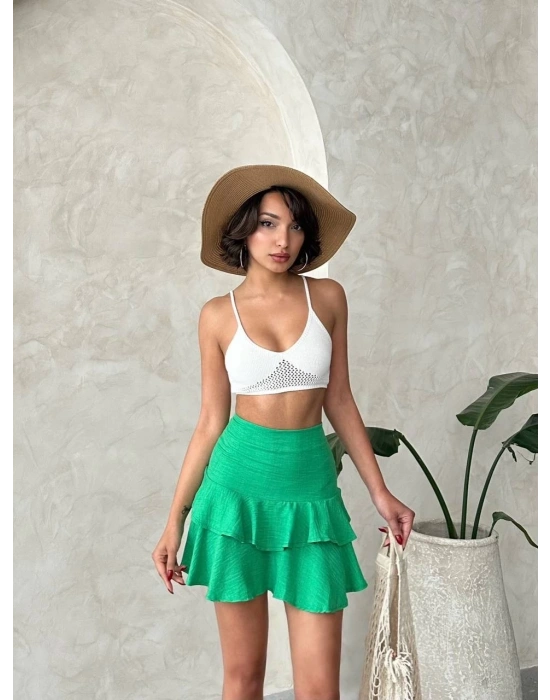 Valonlu fırfırlı etek yeşil s24681