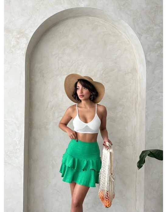 Valonlu fırfırlı etek yeşil s24681