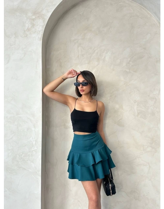 Valonlu fırfırlı etek yeşil s24681