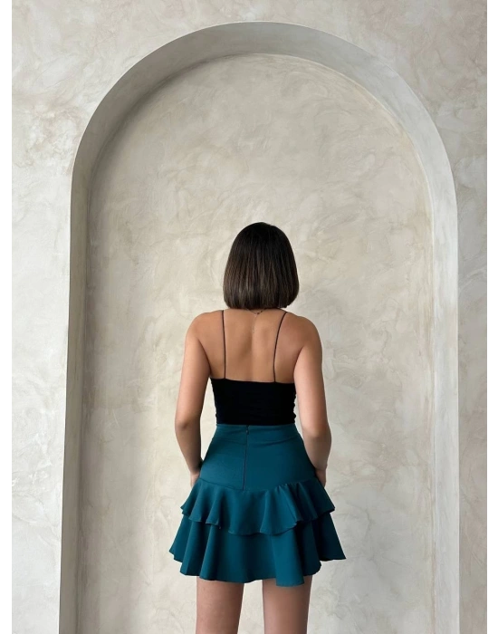 Valonlu fırfırlı etek yeşil s24681