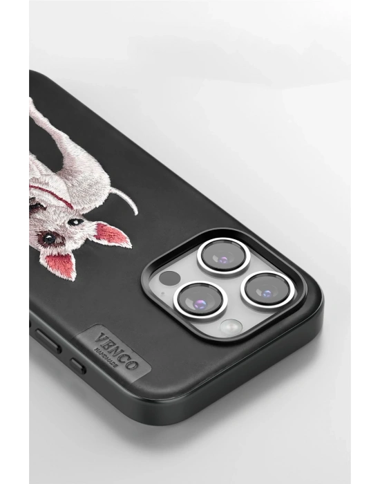 Venco iPhone 15 Pro Max Perma Desenli Kapak - Siyah