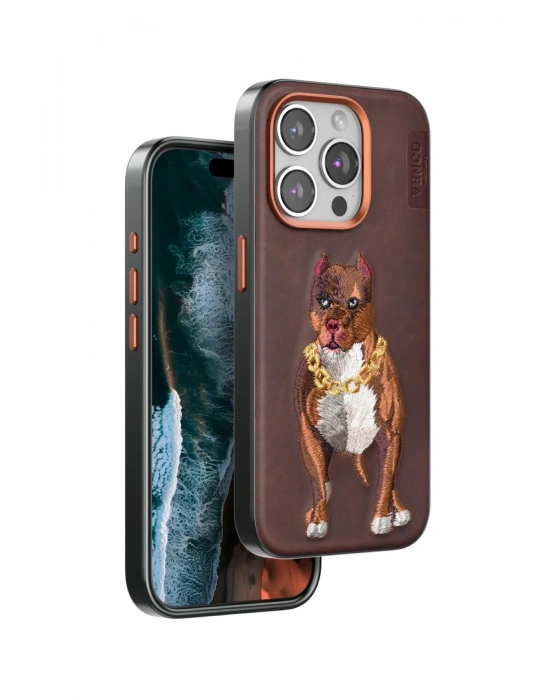 Venco iPhone 15 Pro Perma Desenli Kapak - Kahverengi