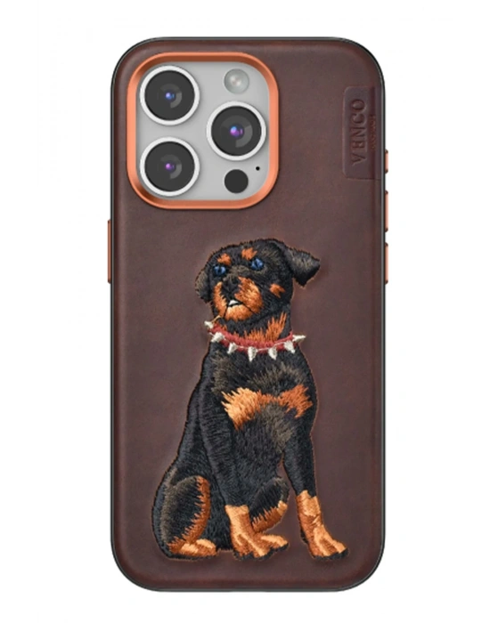 Venco iPhone 15 Pro Perma Desenli Kapak - Koyu Kahve