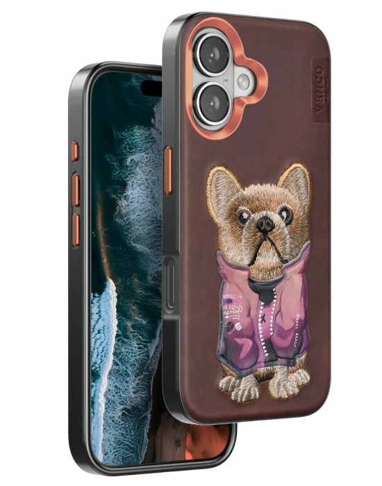 Venco iPhone 16 Cute Desenli Kapak - Koyu Kahve