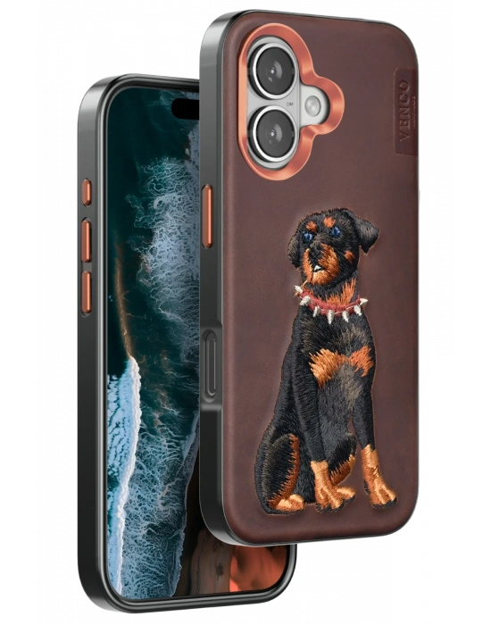 Venco iPhone 16 Perma Desenli Kapak - Koyu Kahve