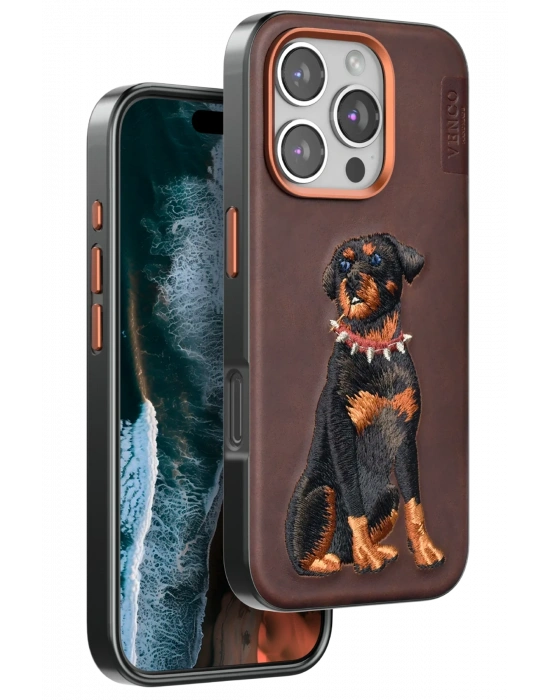 Venco iPhone 16 Pro Perma Desenli Kapak - Koyu Kahve