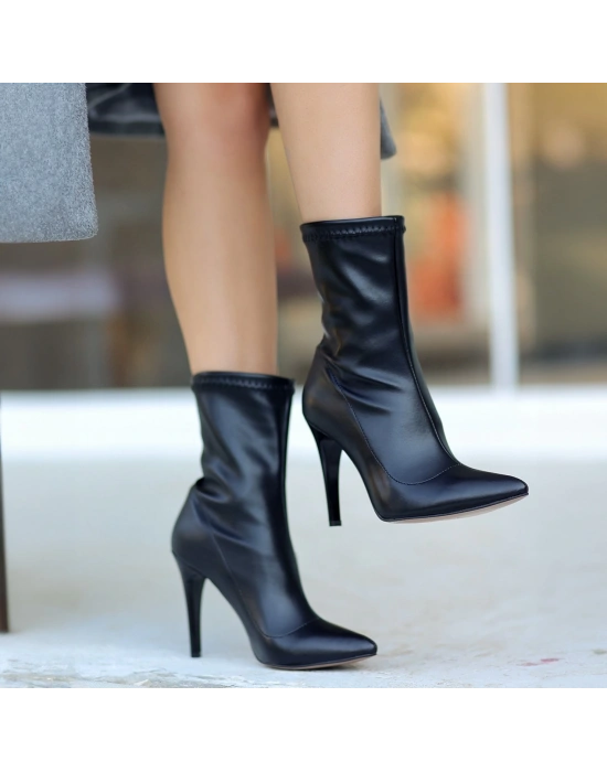 Verena Siyah Cilt Topuklu Streç Bot