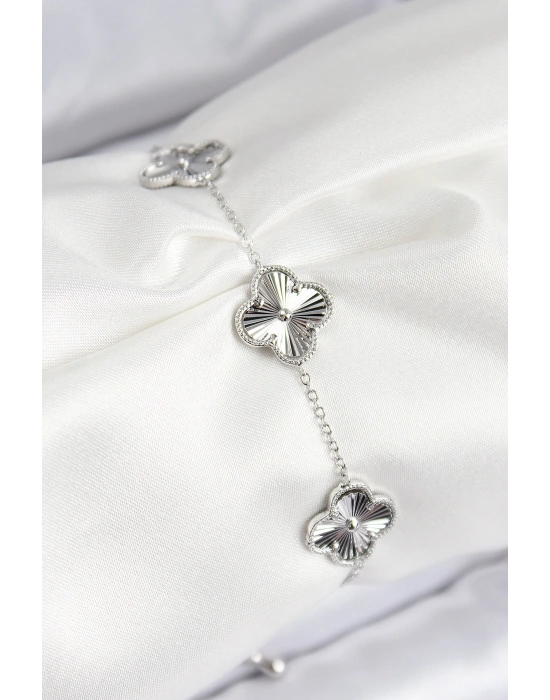 VIP Pirinç Yonca Model Gümüş Renk Kadın Bileklik