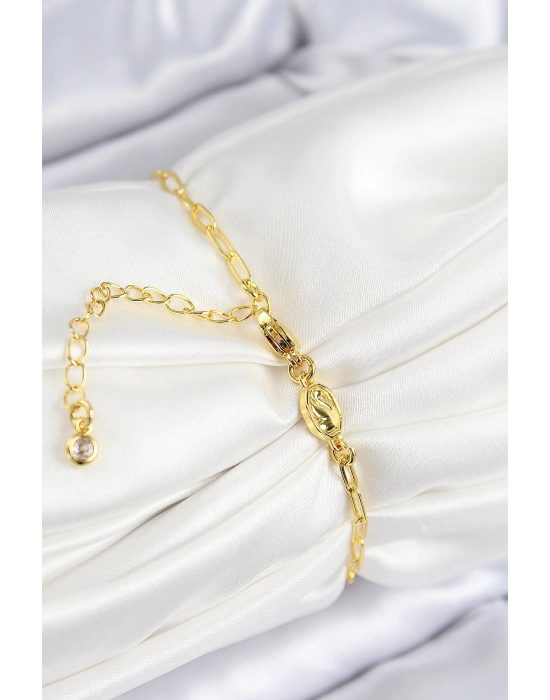 VIP Pirinç Zirkon Taşlı Çiçek Model Gold Renk Kadın Bileklik