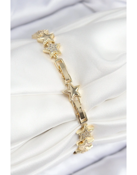 VIP Pirinç Zirkon Taşlı Yıldız Model Gold Renk Kadın Bileklik