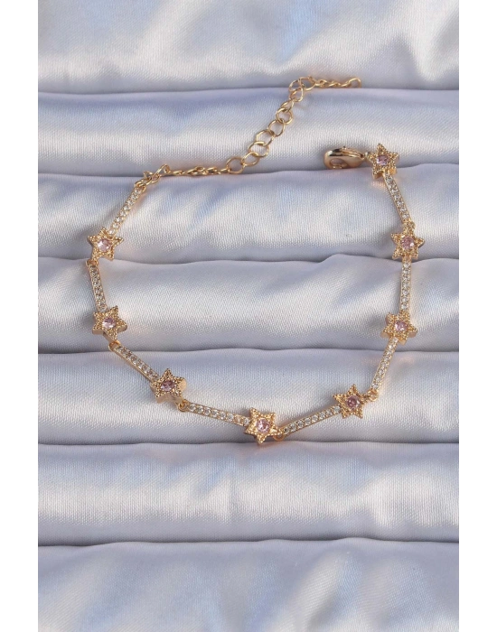 Vip Seri Pirinç Altın Renk Zirkon Taşlı Yıldız Model Bileklik