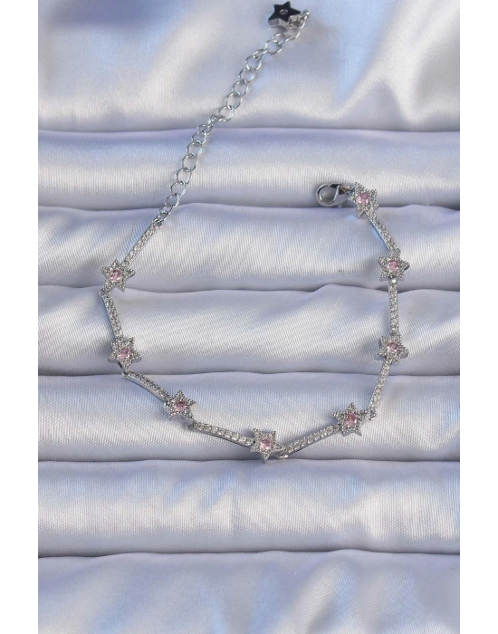 Vip Seri Pirinç Gümüş Renk Zirkon Taşlı Halley Yıldız Model Bileklik