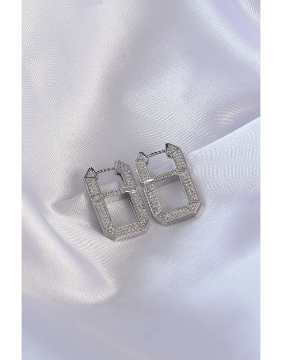 Vip Seri Pirinç Gümüş Renk Zirkon Taşlı Serenay Küpesi