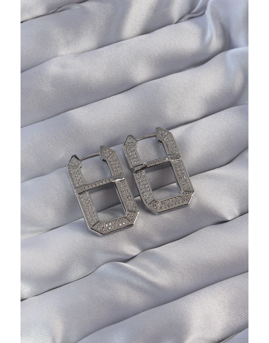 Vip Seri Pirinç Gümüş Renk Zirkon Taşlı Serenay Küpesi