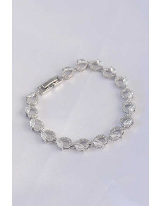 Vip Seri Pirinç Zirkon Taşlı Gümüş Renk Arpa Model Bileklik