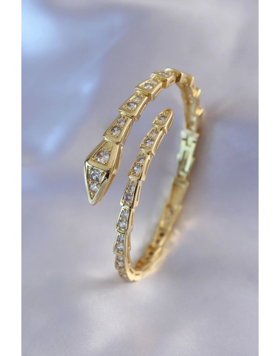 VIP Seri Yılan Model Gold Renk Kadın Kelepçe Bileklik