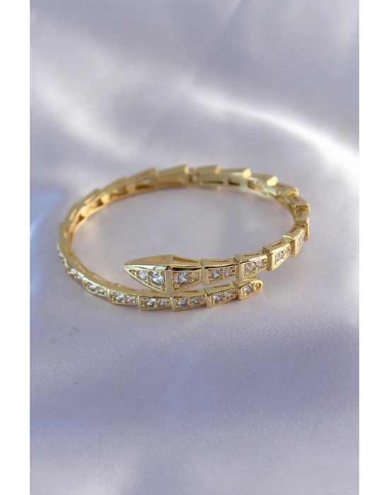 VIP Seri Yılan Model Gold Renk Kadın Kelepçe Bileklik