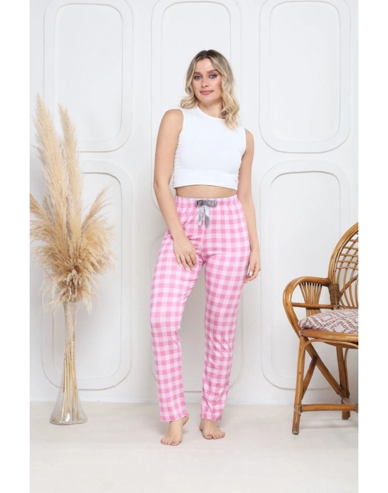 Viskon likralı alt pijama ekıse pembe baskı desenli q6018