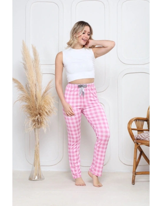 Viskon likralı alt pijama ekıse pembe baskı desenli q6018