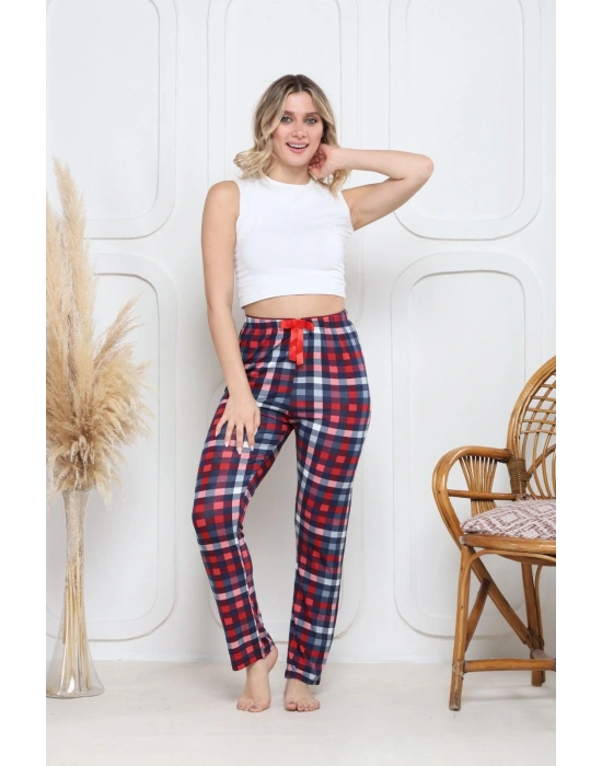 Viskon likralı alt pijama küçük ekose baskı desenli q6018