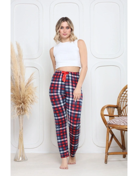 Viskon likralı alt pijama küçük ekose baskı desenli q6018