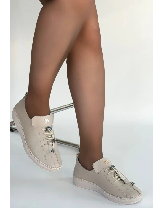 Warte Bej Deri Bağcıklı Spor Ayakkabı