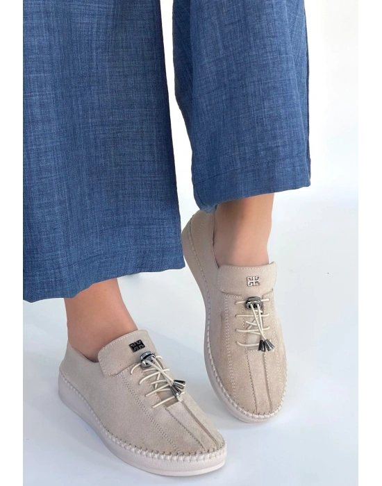 Warte Bej Süet Bağcıklı Spor Ayakkabı