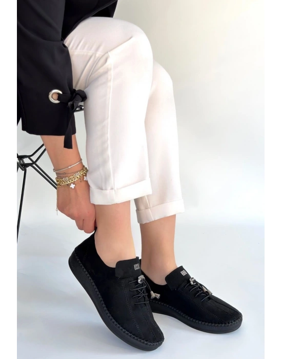 Warte Siyah Süet Bağcıklı Spor Ayakkabı