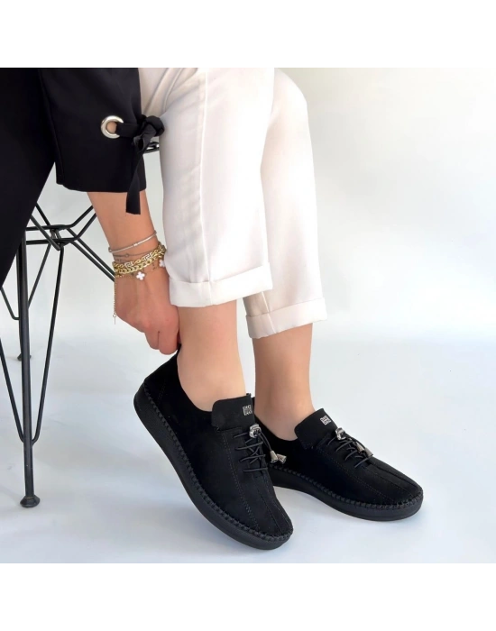 Warte Siyah Süet Bağcıklı Spor Ayakkabı