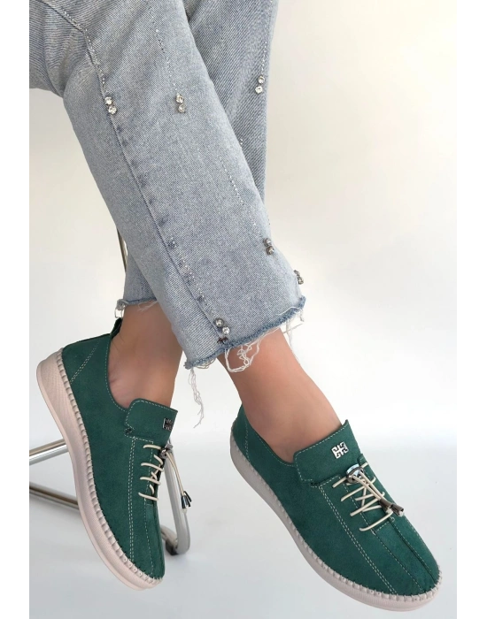 Warte Yeşil Süet Bağcıklı Spor Ayakkabı