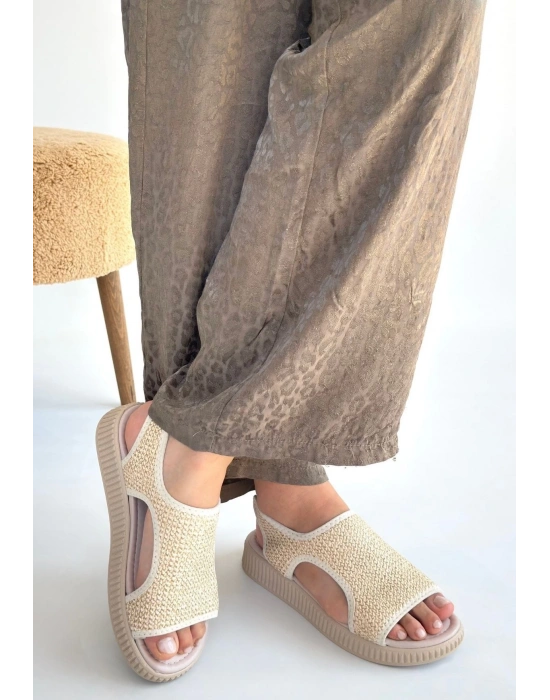 Wayi Bej Hasır Cilt Sandalet