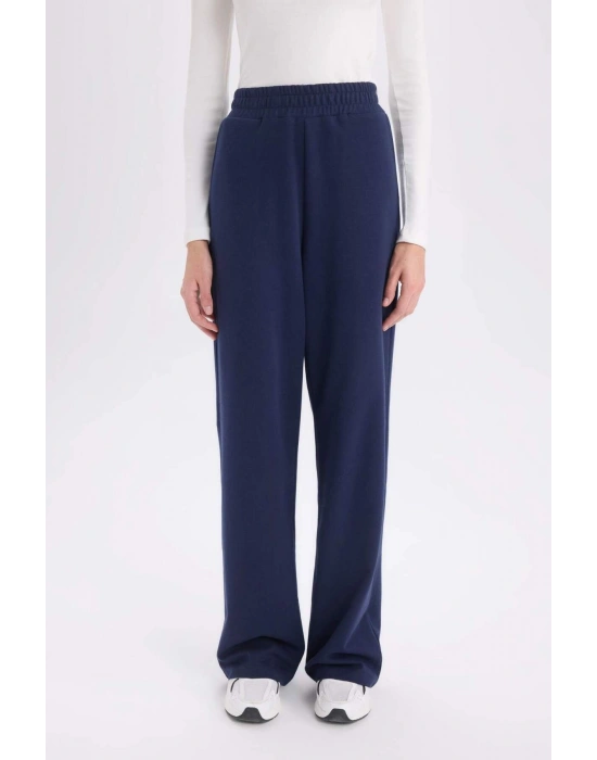 Wide Leg Geniş Paça Lacivert Eşofman Altı Beli Lastikli Cepli Basic Düz D3759AX24AU