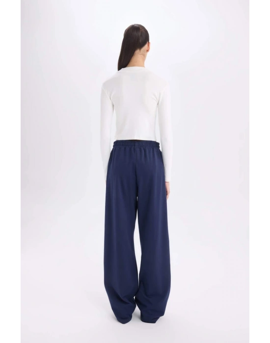 Wide Leg Geniş Paça Lacivert Eşofman Altı Beli Lastikli Cepli Basic Düz D3759AX24AU