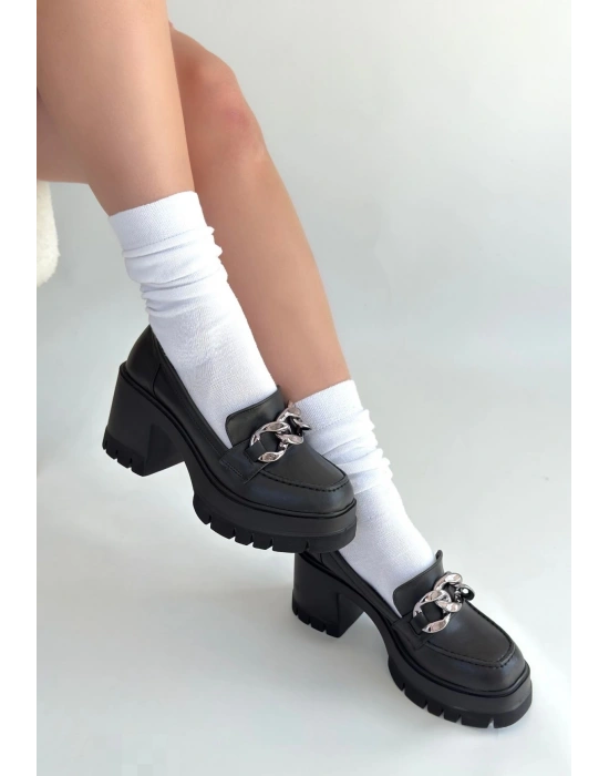 Winar Siyah Cilt Doldu Topuk Ayakkabı