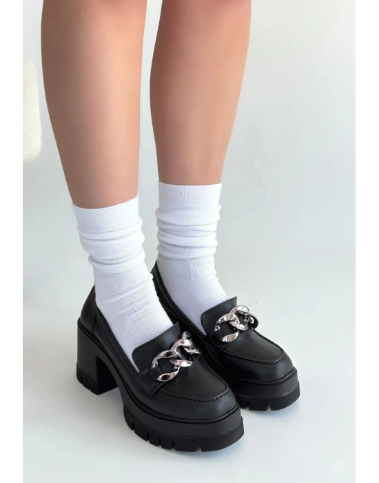 Winar Siyah Cilt Doldu Topuk Ayakkabı