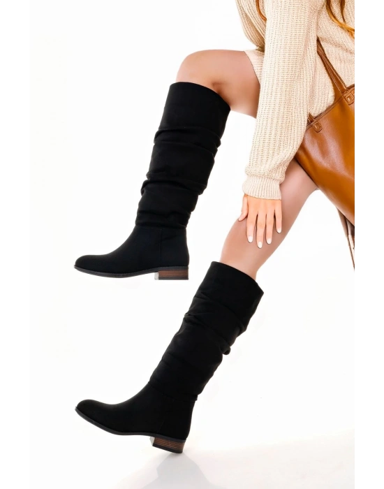 Winda Siyah Süet Körüklü Çizme