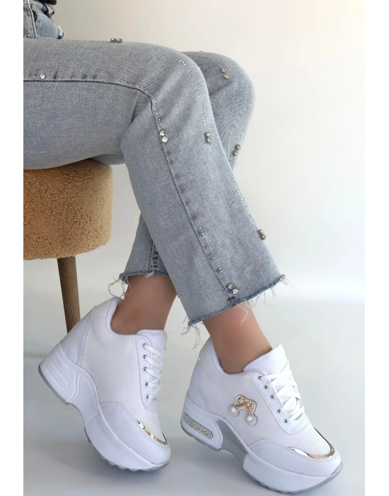 Wody Beyaz Cilt Simli Bağcıklı Spor Ayakkabı