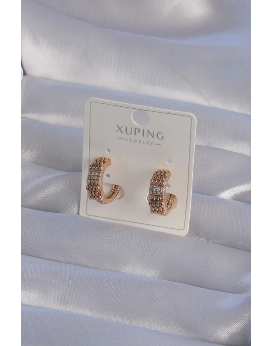 XUPİNG Rose Renk Zirkon Taşlı İşlemeli Halka Küpe