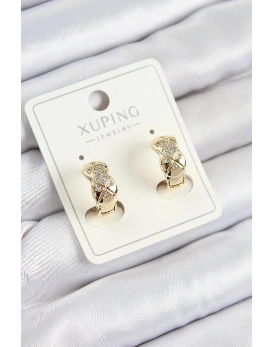 Xuping Zirkon Taşlı Geometrik Desenli Halka Model Gold Renk Kadın Küpe