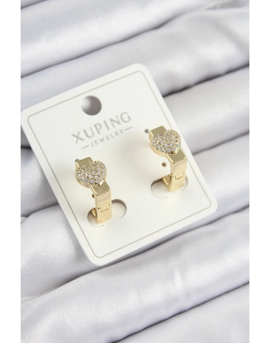 Xuping Zirkon Taşlı Kalp Model Gold Renk Kadın Küpe