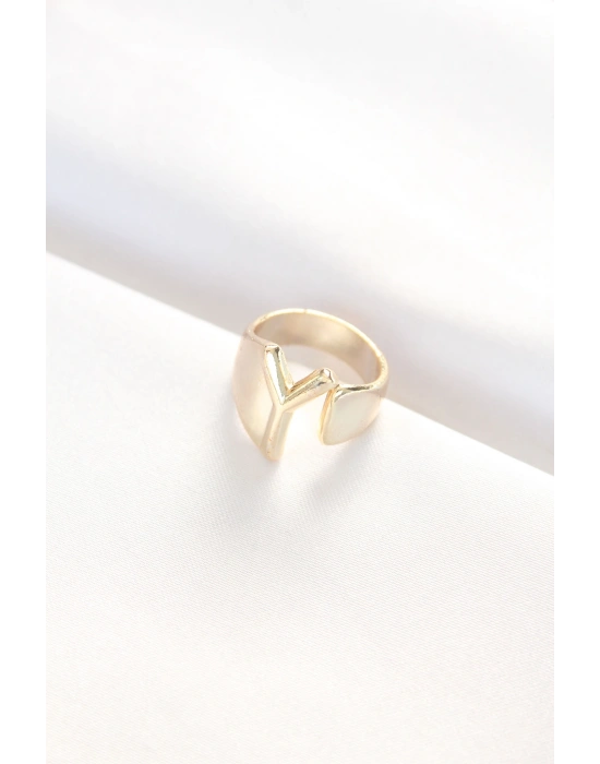 Y Harfli Altın Renk Ayarlanabilir Yüzük