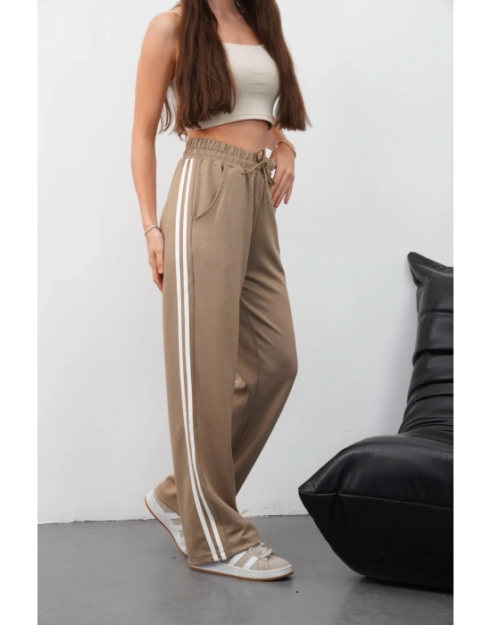 Yandan çift şeritli pantolon vizon