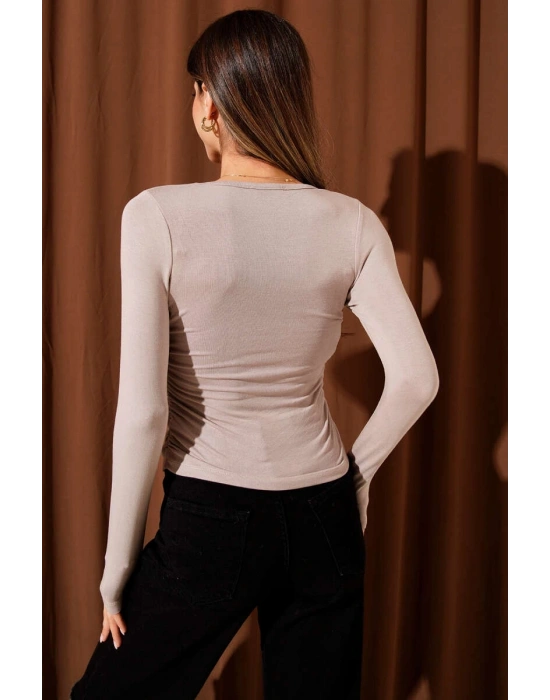 Yanı Büzgülü bluz vizon T4322