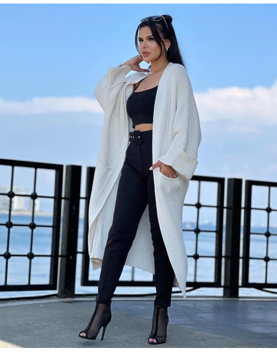 Yarasa kol uzun triko hırka beyaz