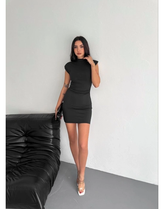 Yarım Bogazlı Kolsuz Mini Boy Elbise - Siyah