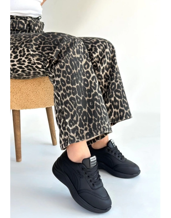 Yejja Siyah Cilt Bağcıklı Spor Ayakkabı