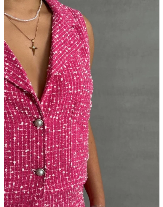 Yelekli şort takım pembe