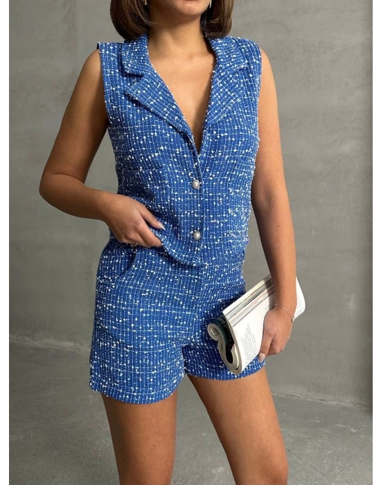 Yelekli şort takım saks